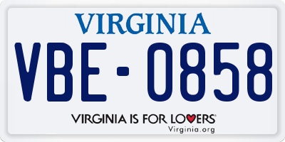VA license plate VBE0858