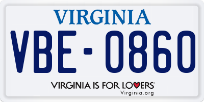VA license plate VBE0860