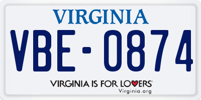 VA license plate VBE0874