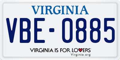 VA license plate VBE0885