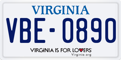VA license plate VBE0890