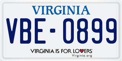 VA license plate VBE0899