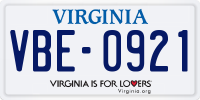 VA license plate VBE0921