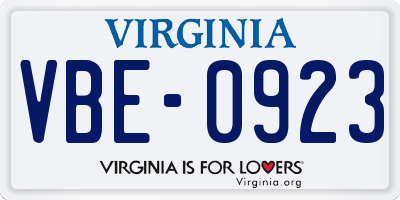 VA license plate VBE0923