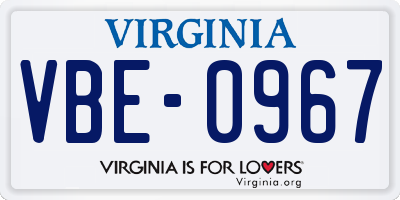 VA license plate VBE0967