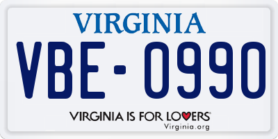 VA license plate VBE0990