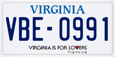 VA license plate VBE0991
