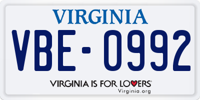 VA license plate VBE0992