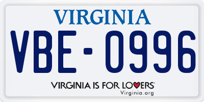 VA license plate VBE0996