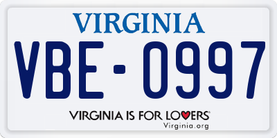VA license plate VBE0997