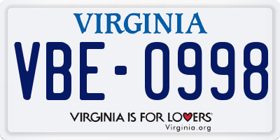 VA license plate VBE0998