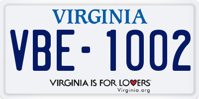 VA license plate VBE1002