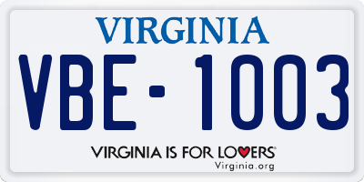 VA license plate VBE1003