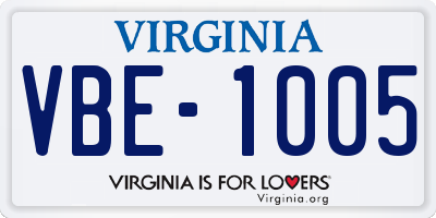 VA license plate VBE1005