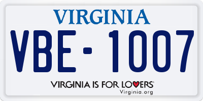 VA license plate VBE1007