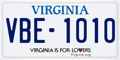 VA license plate VBE1010