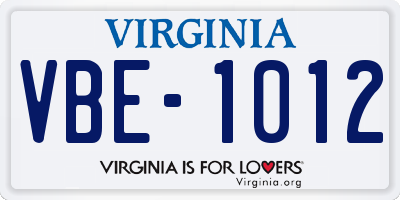 VA license plate VBE1012