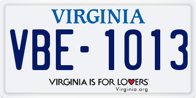 VA license plate VBE1013