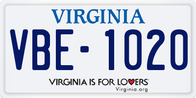VA license plate VBE1020