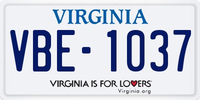 VA license plate VBE1037