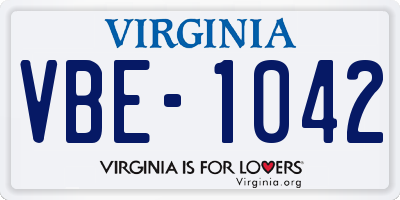VA license plate VBE1042