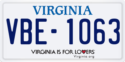 VA license plate VBE1063