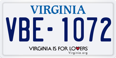 VA license plate VBE1072
