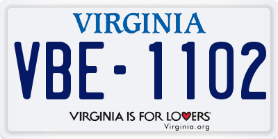 VA license plate VBE1102
