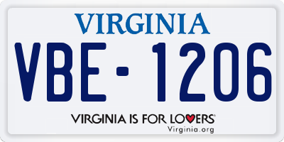 VA license plate VBE1206