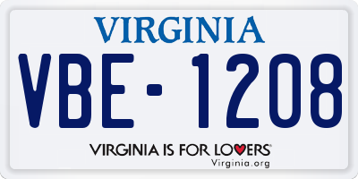 VA license plate VBE1208