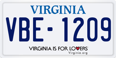 VA license plate VBE1209
