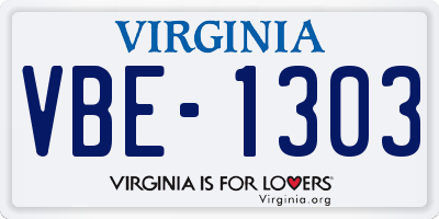 VA license plate VBE1303