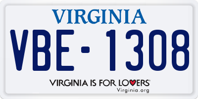 VA license plate VBE1308