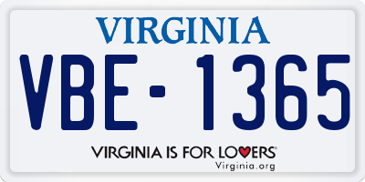 VA license plate VBE1365