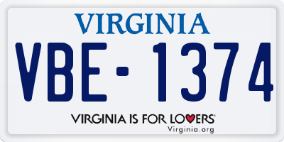VA license plate VBE1374