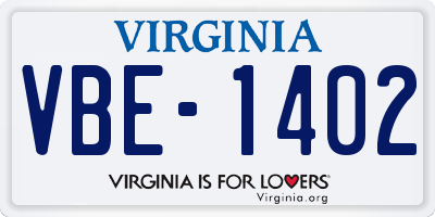VA license plate VBE1402