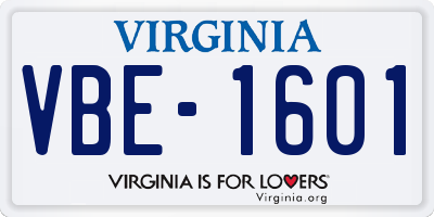 VA license plate VBE1601