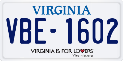 VA license plate VBE1602