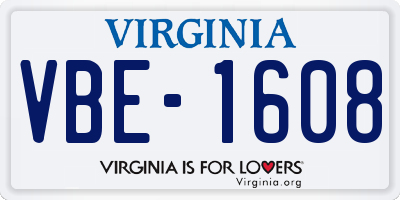 VA license plate VBE1608