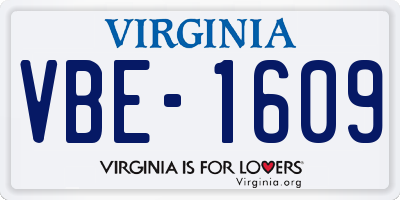 VA license plate VBE1609