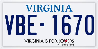 VA license plate VBE1670