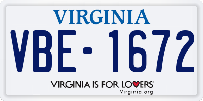 VA license plate VBE1672