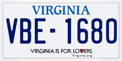 VA license plate VBE1680