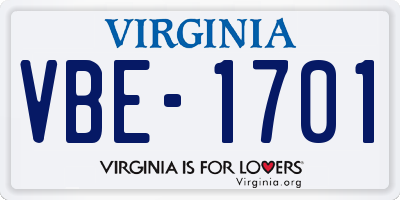 VA license plate VBE1701