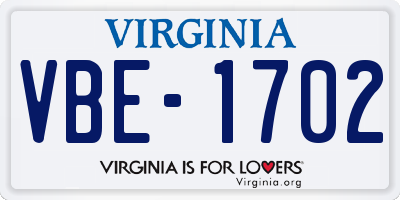 VA license plate VBE1702