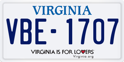 VA license plate VBE1707