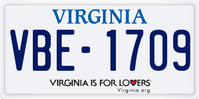 VA license plate VBE1709