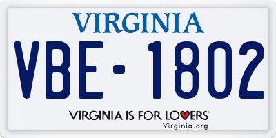 VA license plate VBE1802