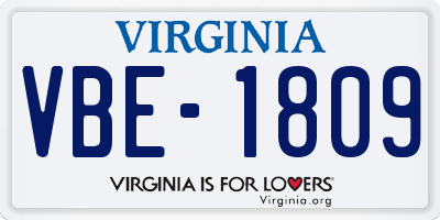 VA license plate VBE1809