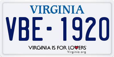 VA license plate VBE1920